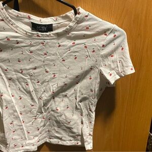 Just Fab White Cherry Print Short Sleeve Tee